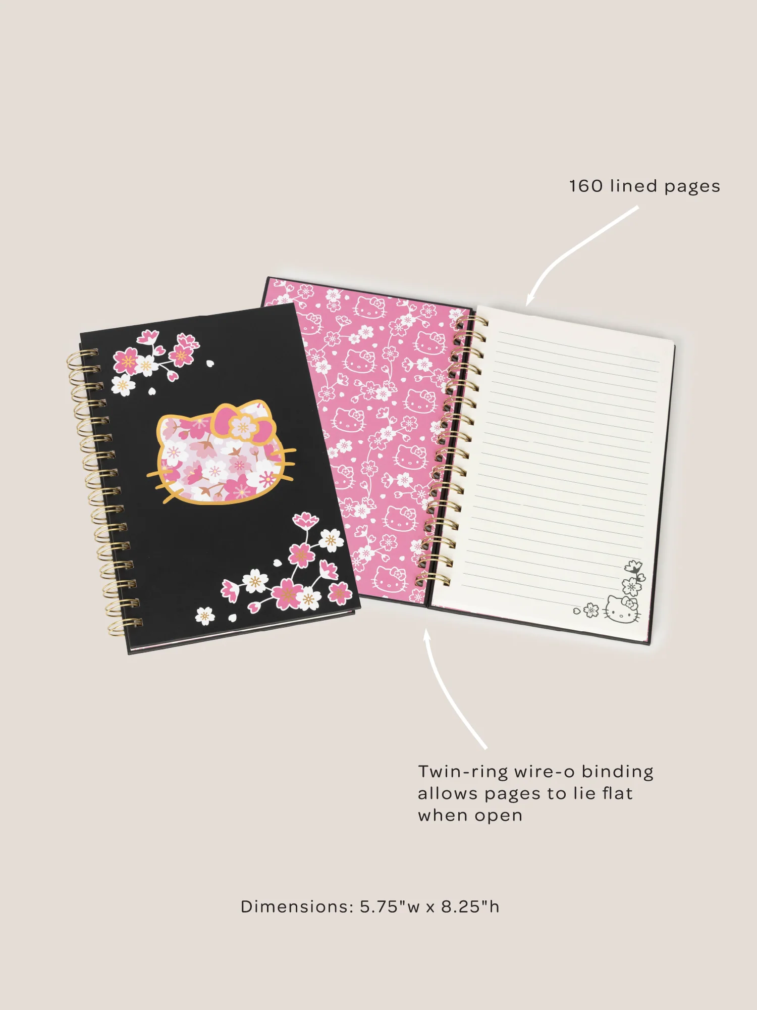Hello Kitty® × JuJuBe Cherry Blossoms Medium Spiral Notebook — Black and Pink - Image 5