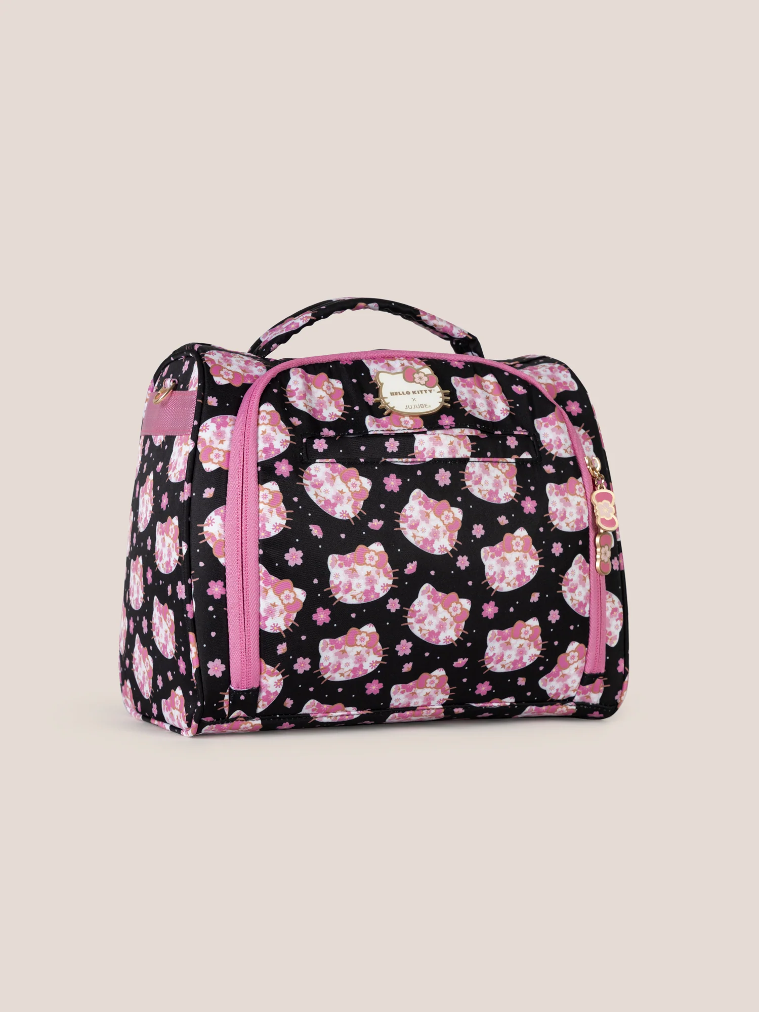 Hello Kitty® × JuJuBe Cherry Blossoms Insulated Bottle Bag – Black and Pink - Image 3