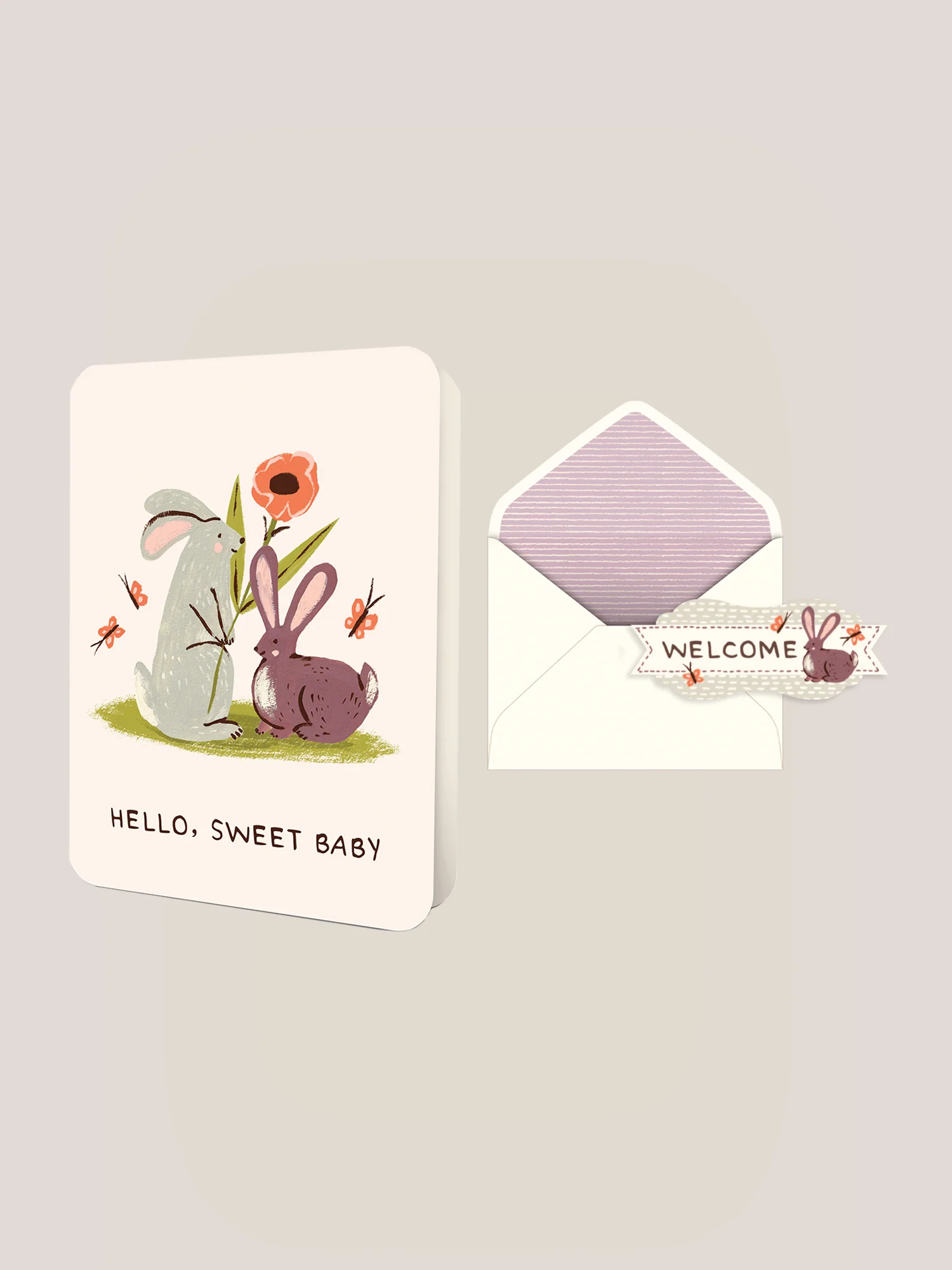 Hello, Sweet Baby Bunnies Deluxe Greeting Card
