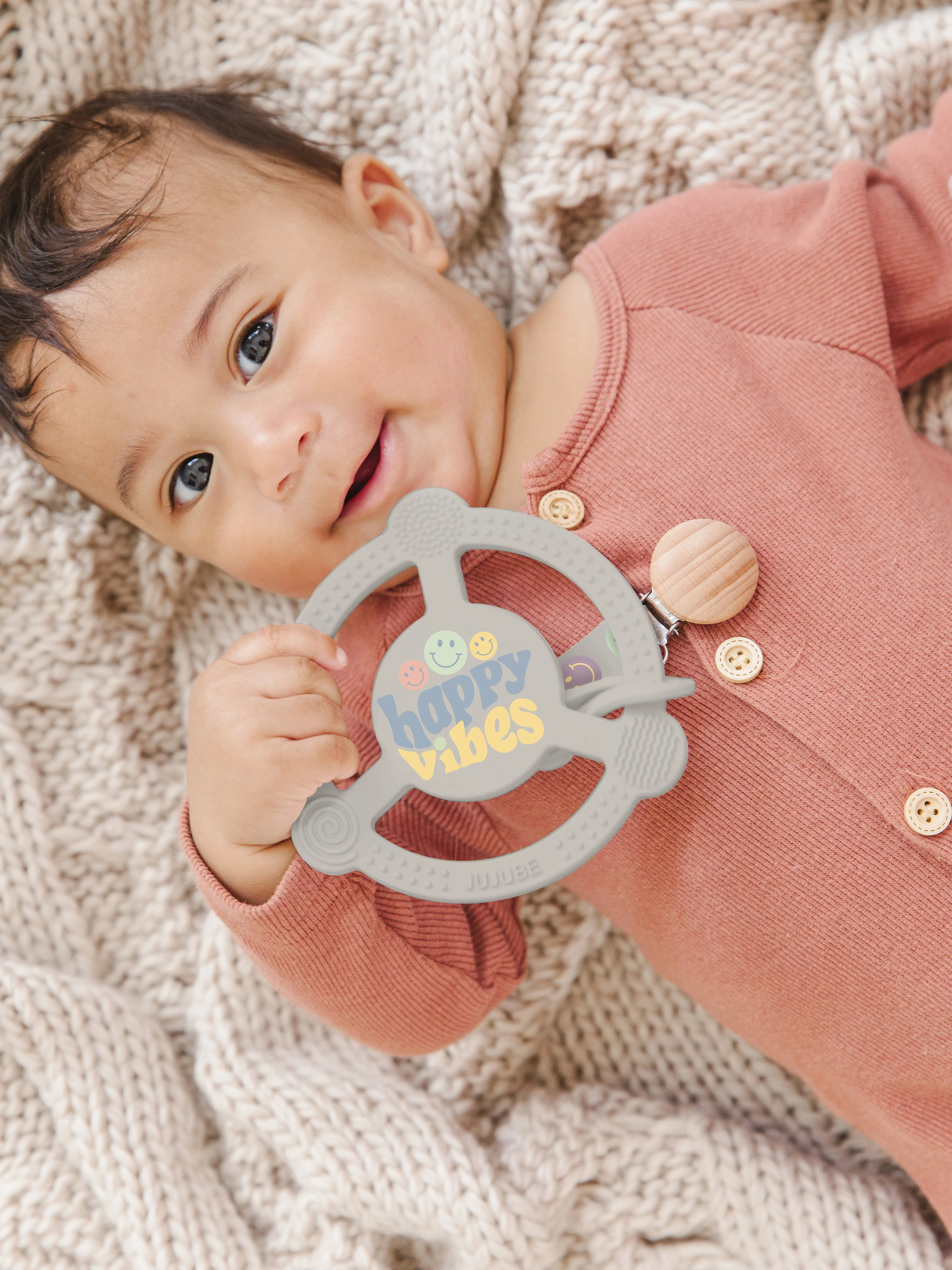 Silicone Teether Ring & Detachable Clip - Happy Baby Vibes - Image 2