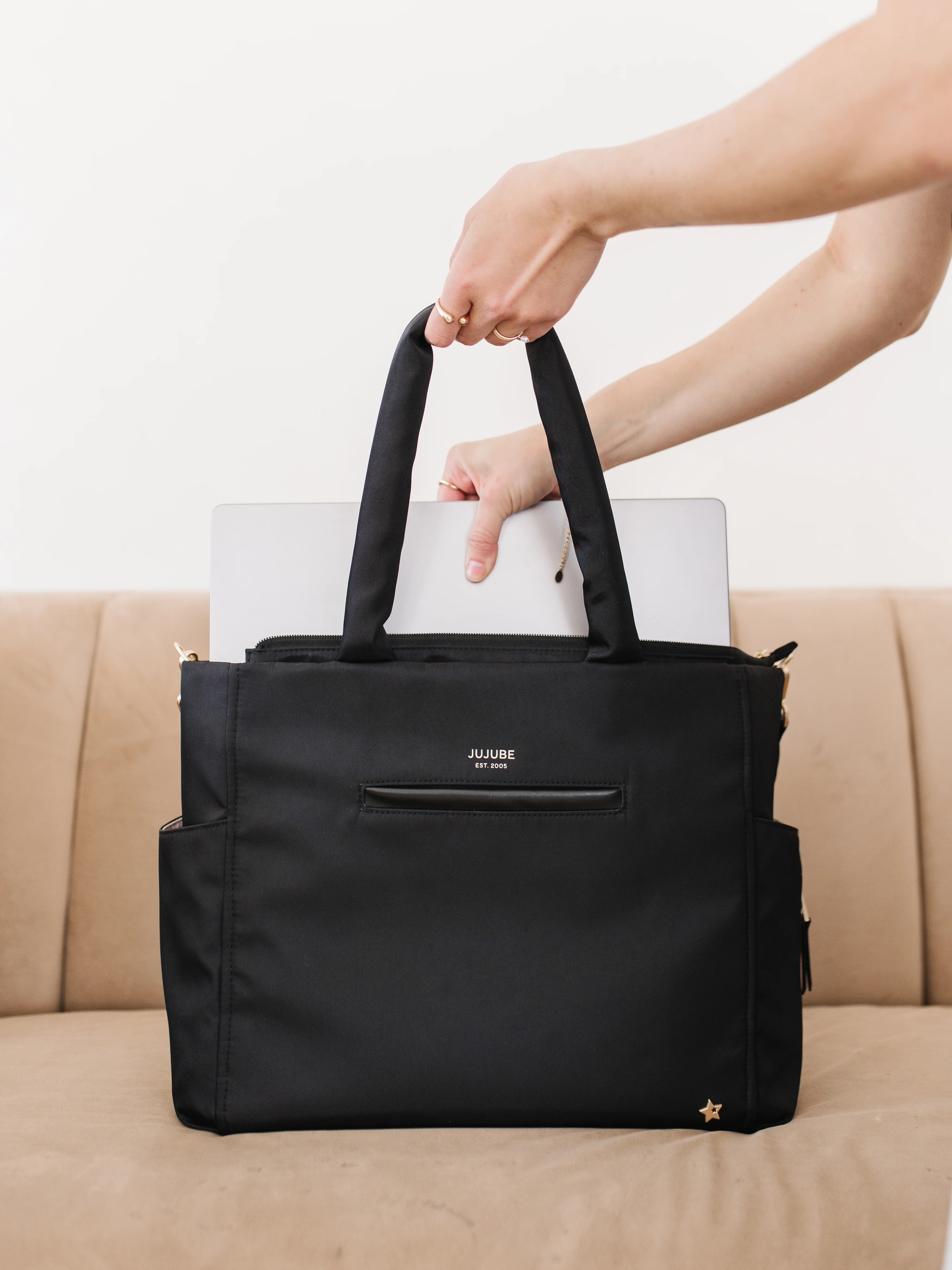 Utility-Strap Tote Diaper Bag - Black - Image 11