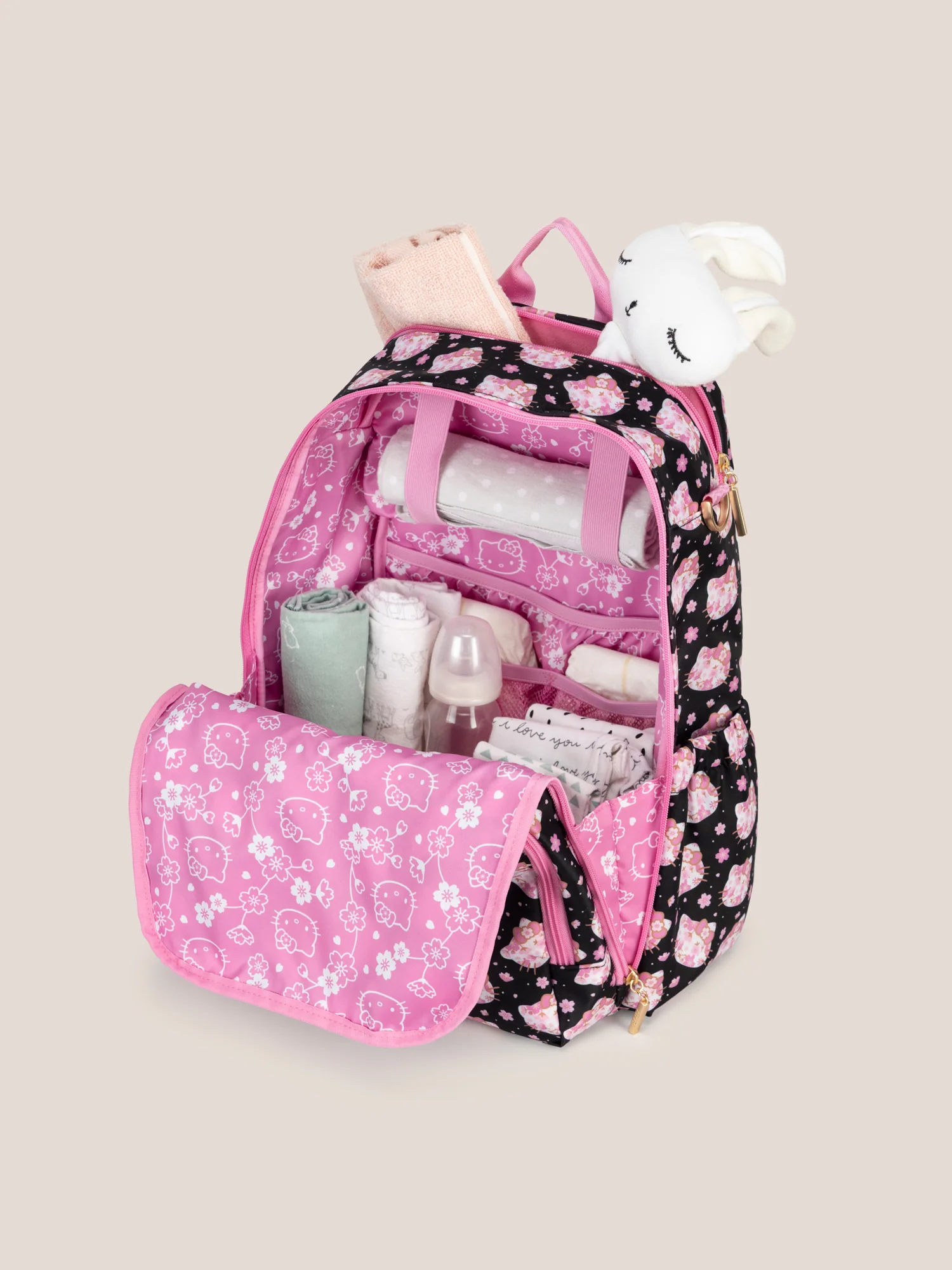 Hello Kitty® × JuJuBe Cherry Blossoms Zealous Backpack Diaper Bag — Black and Pink - Image 7